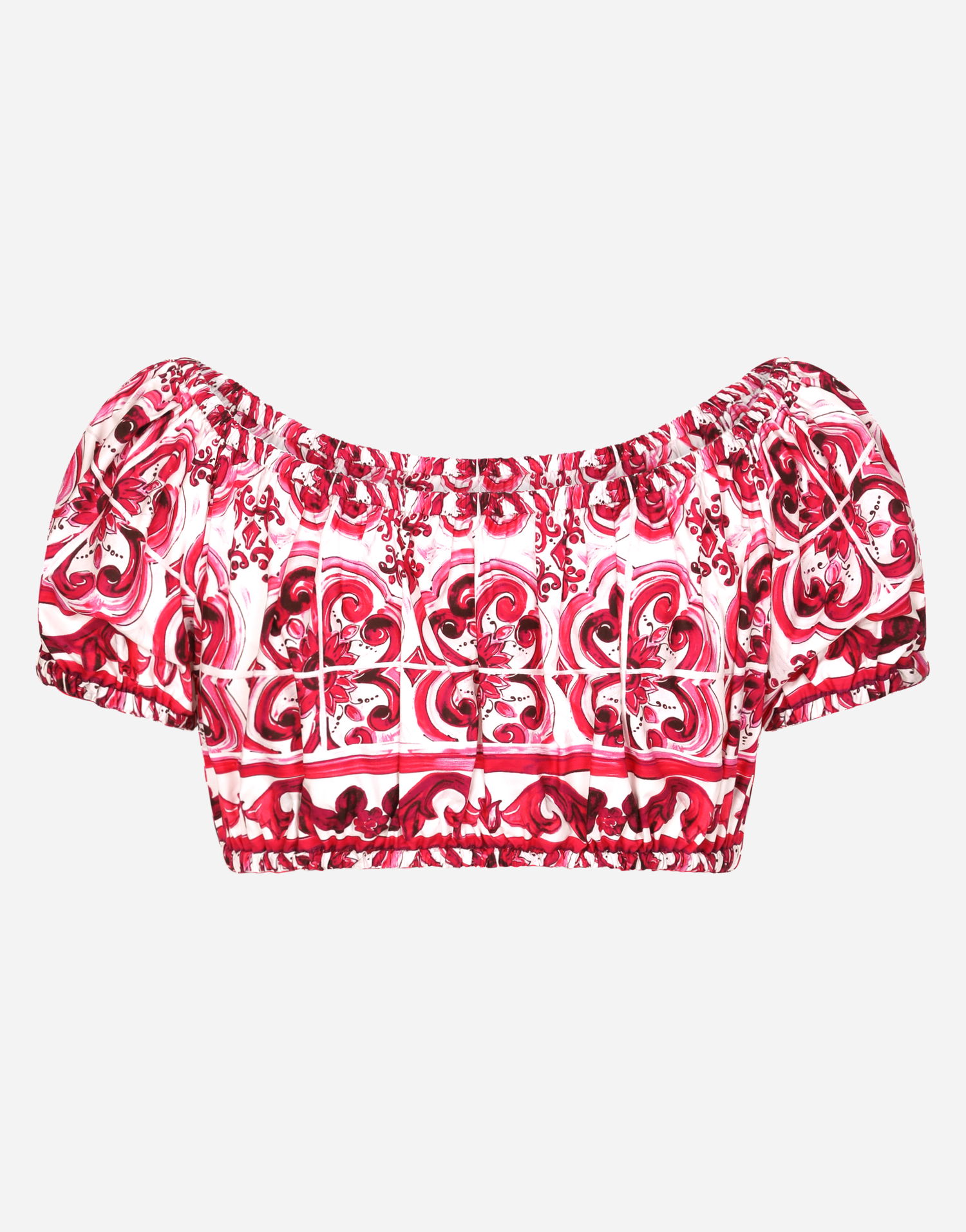 Krop-top Dolce & Gabbana Majolica-print Poplin Crop Top Roza | F755RTHH5BAHE3TN, 1