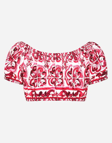 Krop-top Dolce & Gabbana Majolica-print Poplin Crop Top Roza | F755RTHH5BAHE3TN, 1