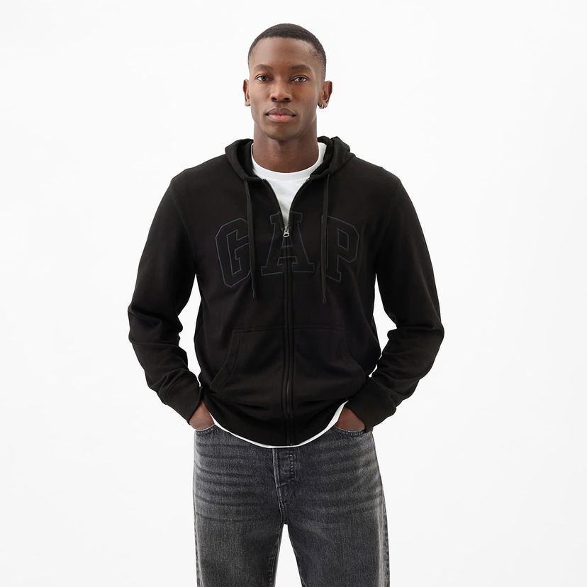 Pulover GAP French Terry Fullzip Logo Hoodie True Black Črna | 868454-00