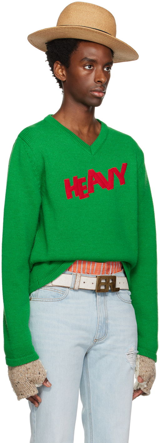 Pleteni pulover ERL ERL Men's Patch V-Neck Sweater Zelena | ERL06N008, 1