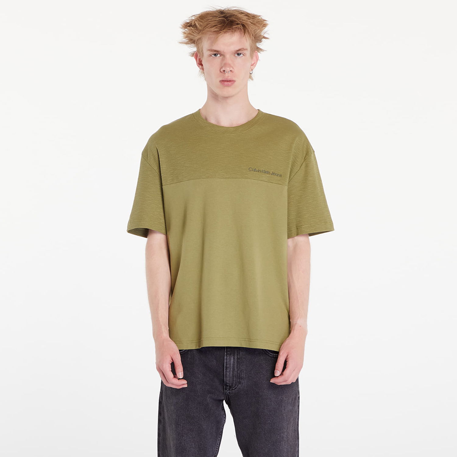 Majica CALVIN KLEIN Texture Mix Cotton T-Shirt Dark Juniper Zelena | J30J325424 L9N, 0