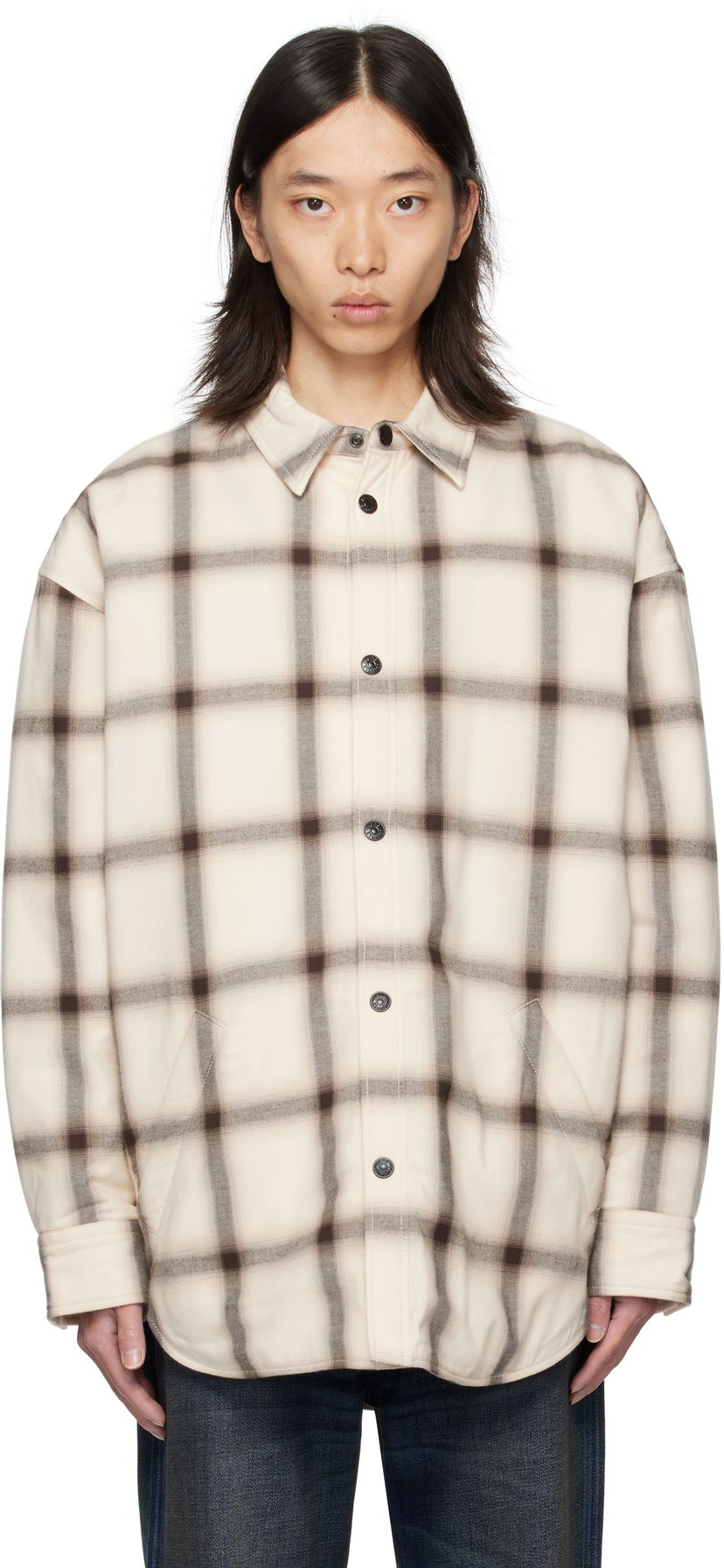 Srajce Acne Studios Acne Studios Flannel Button-Up Overshirt Bež | B90845-