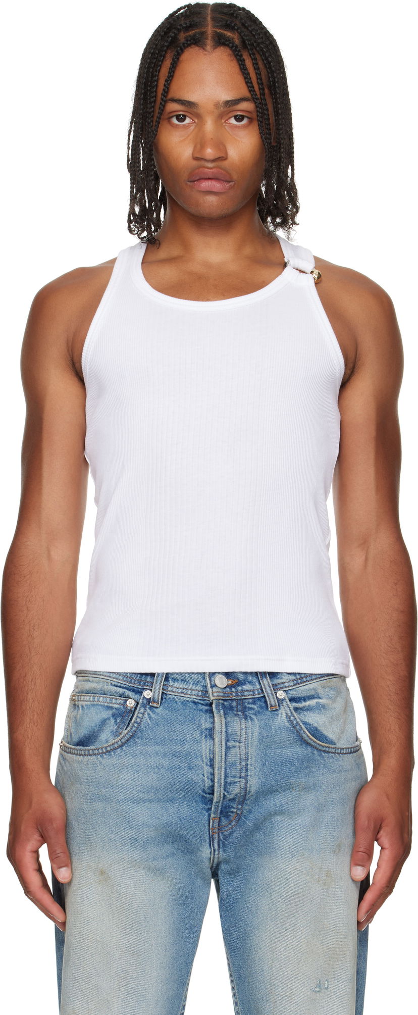 Majica brez rokavov Jean Paul Gaultier Jean Paul Gaultier 'The Piercing' Tank Top Bela | 25/03-W-TO375-J014-01