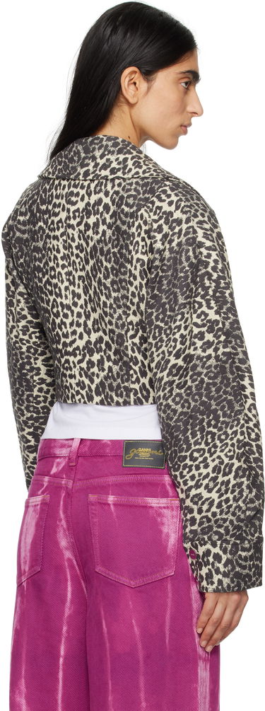 Bomber jakna GANNI Ganni Leopard Print Curve Sleeve Cropped Jacket Bež | W0235, 2