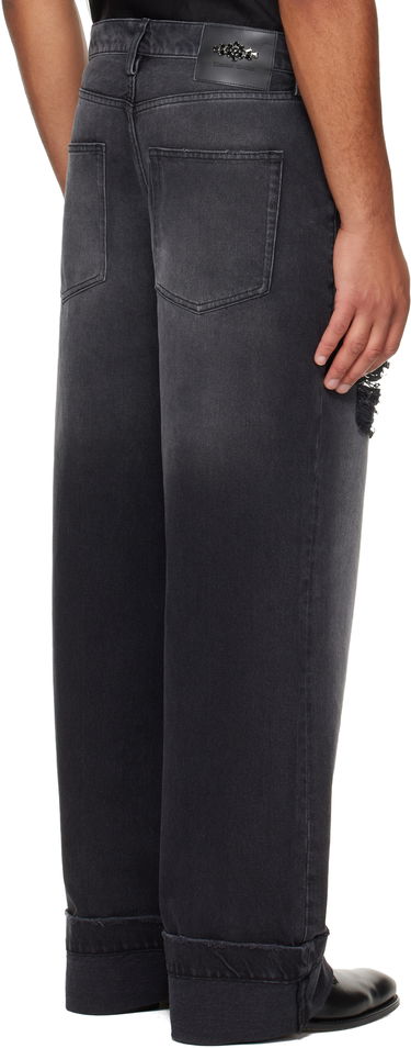 Kavbojke Simone Rocha Simone Rocha Embellished Distressed Wide-Leg Cuffed Jeans Črna | 4161B 1239D, 2