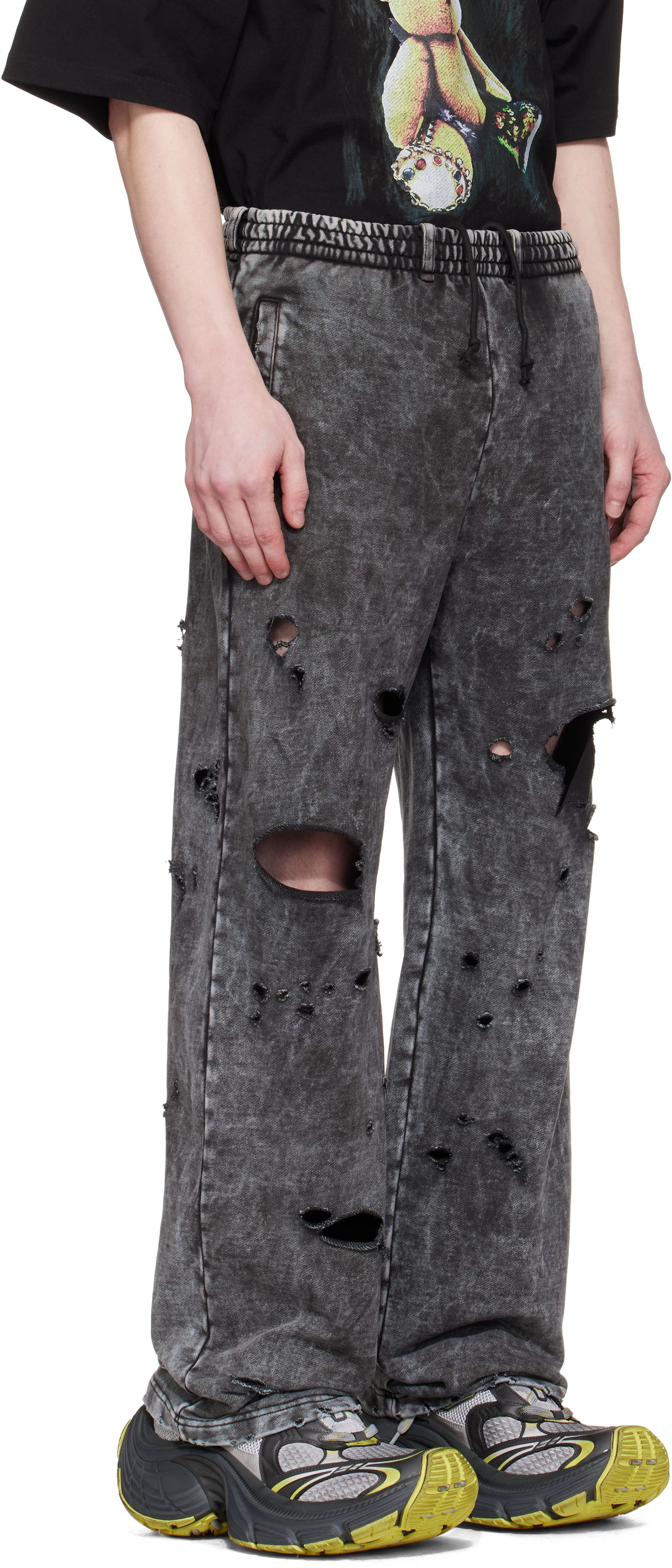 Trenirka We11done We11done Destroyed Jersey Sweatpants Siva | WD-TA0-25-726-U-BK, 1