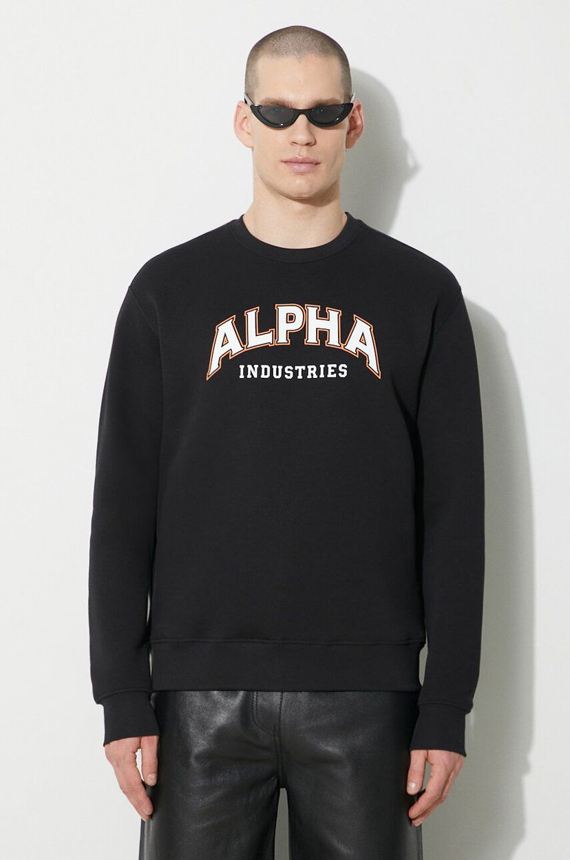 Pulover Alpha Industries Alpha Industries College Print Sweatshirt Črna | 146301