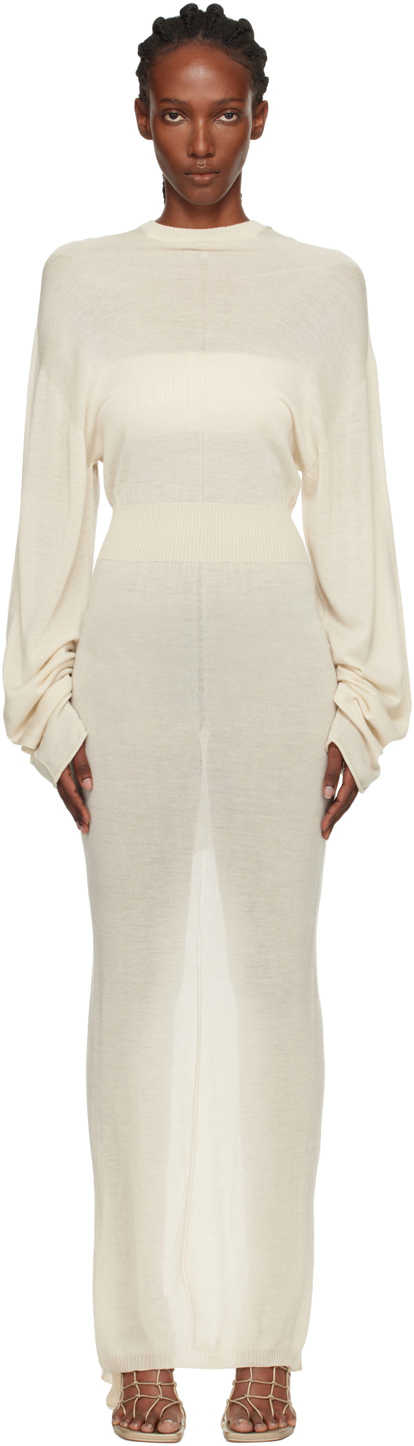 Obleke Rick Owens Concordians Knit Hooded Maxi Dress Bež | RP02E4649 M