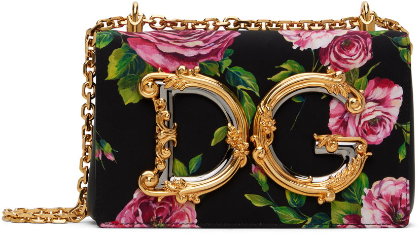 Torbica Dolce & Gabbana Dolce&Gabbana 'DG' Floral Print Shoulder Bag Črna | BB6498 AS110