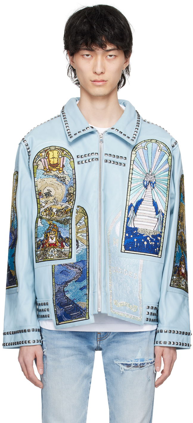 Jakna Who Decides War Eternity Stained-Glass Embroidered Studded Leather Jacket Modra | 1131110008SS24