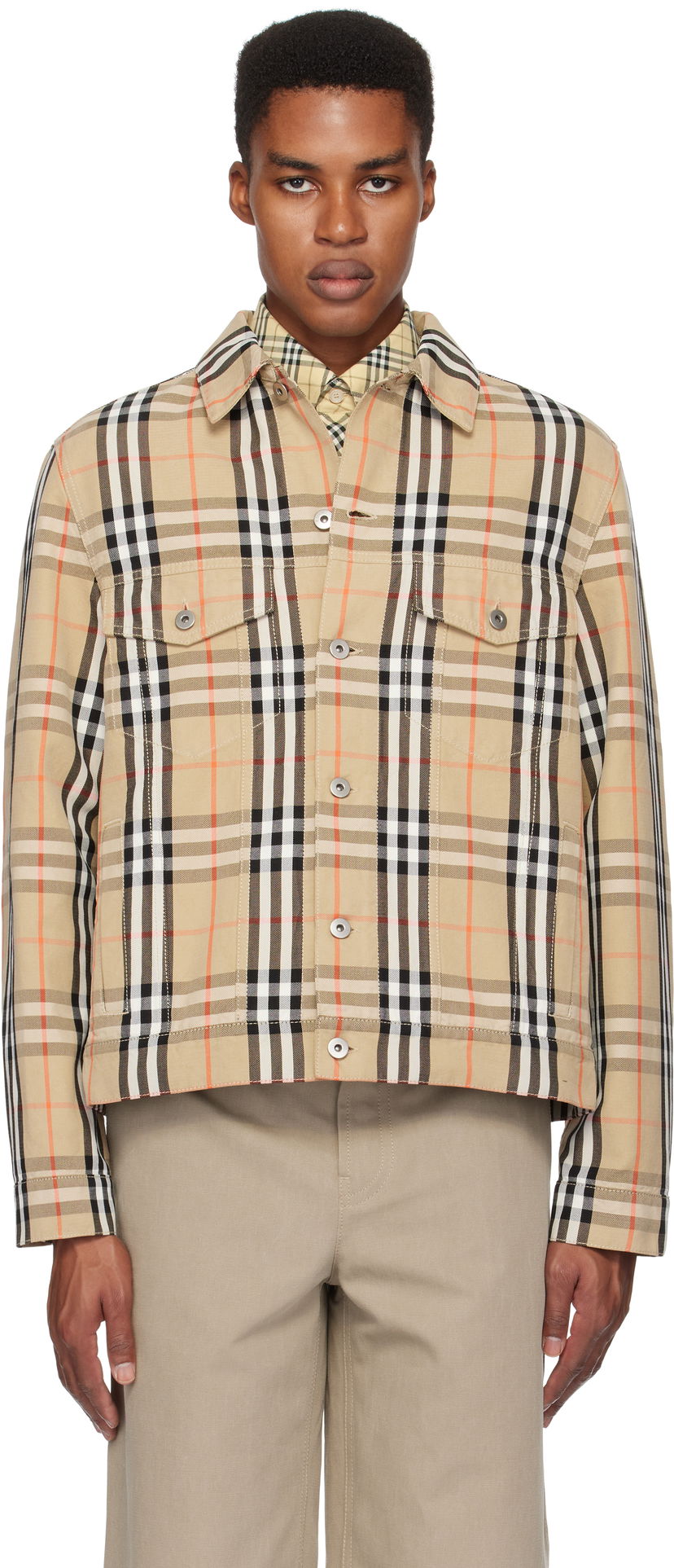 Jakna Burberry Check Cotton Jacket Bež | 8097582