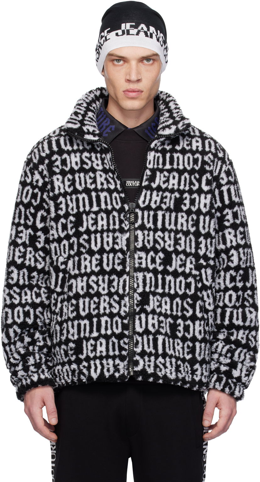 Bomber jakna Versace Black & White Logomania Teddy Jacket Črna | E77GAS426_EU0019