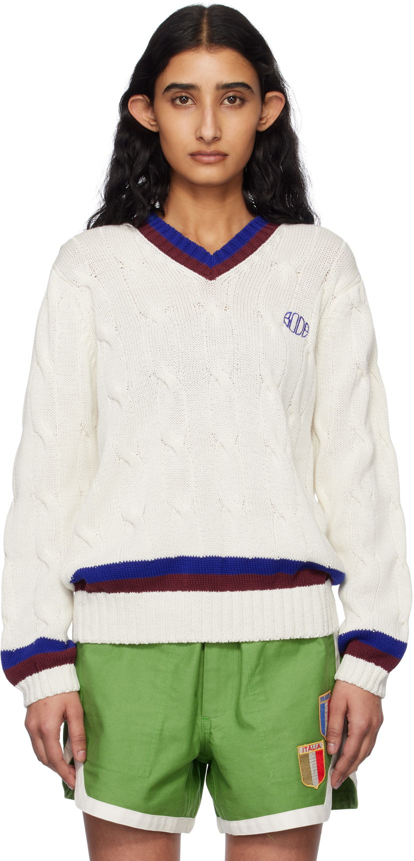 Pleteni pulover Bode Bode Tennis Knit Sweater Bela | MRS25KT052