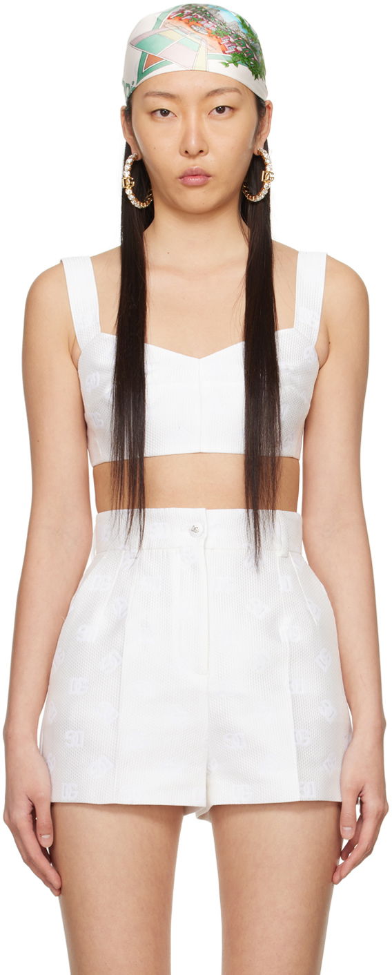Majica brez rokavov Dolce & Gabbana Jacquard Tank Top Bela | F7Q34T HJMOW