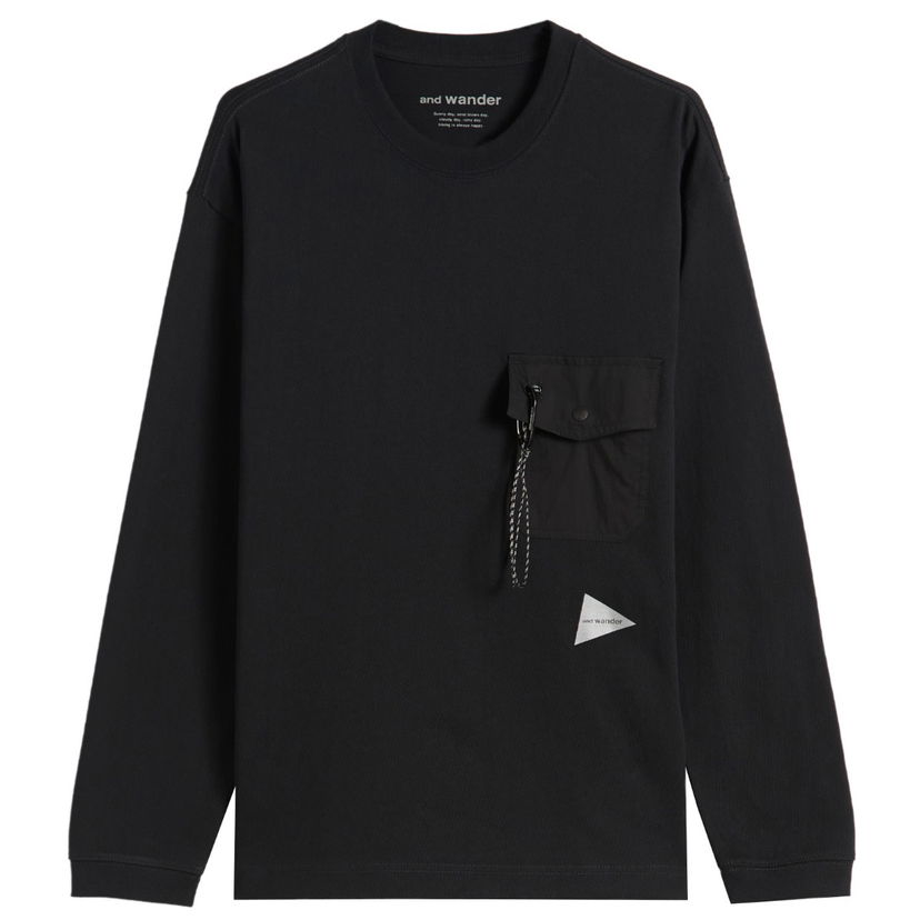 Majica and wander Heavy Cotton Longsleeve Pocket Tee Črna | 5745284082-010