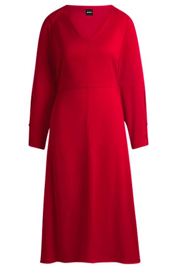 Obleke BOSS V-Neck A-Line Dress with Button Cuffs Rdeča | 50533966
