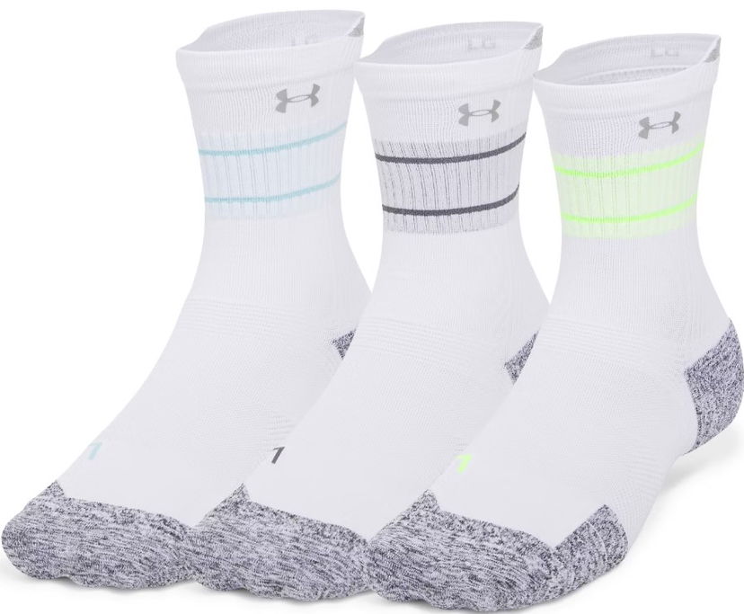 Nogavice Under Armour UA AD Run Cushion Crew Socks 3-Pack Bela | 1387043-102