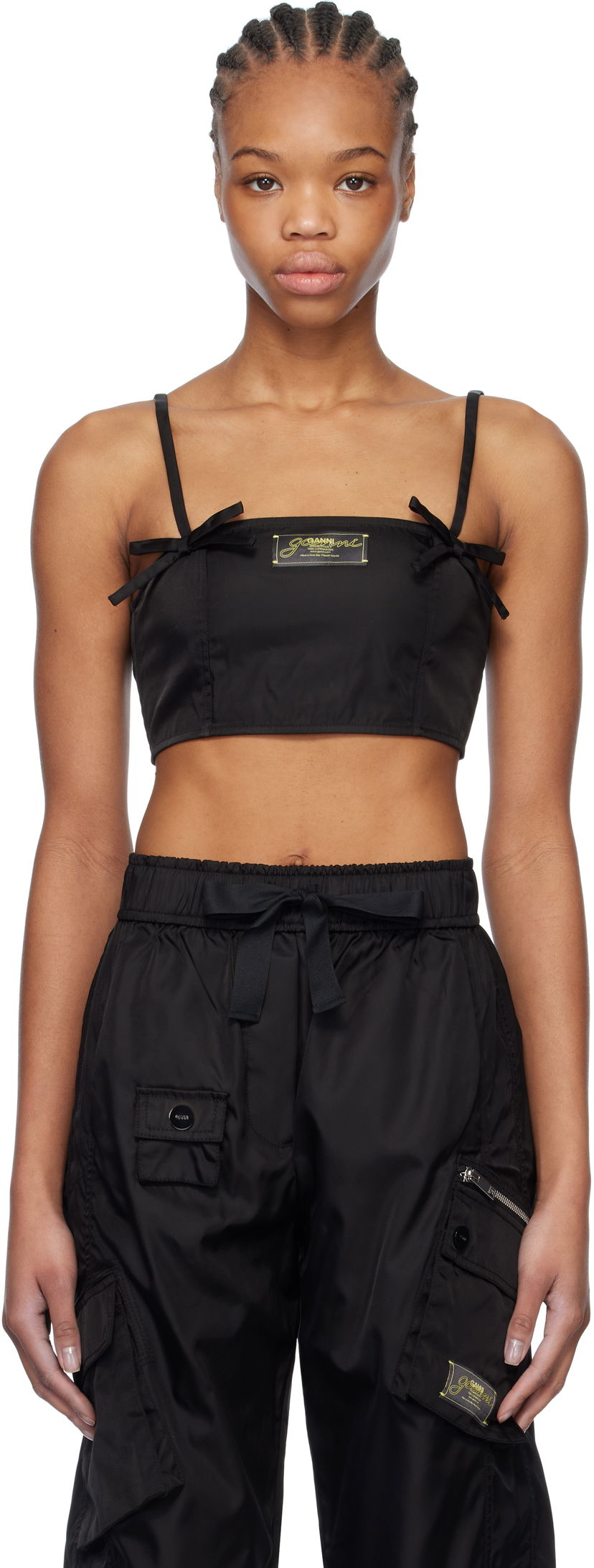 Krop-top GANNI GANNI Duchesse Nylon Camisole Črna | W0483