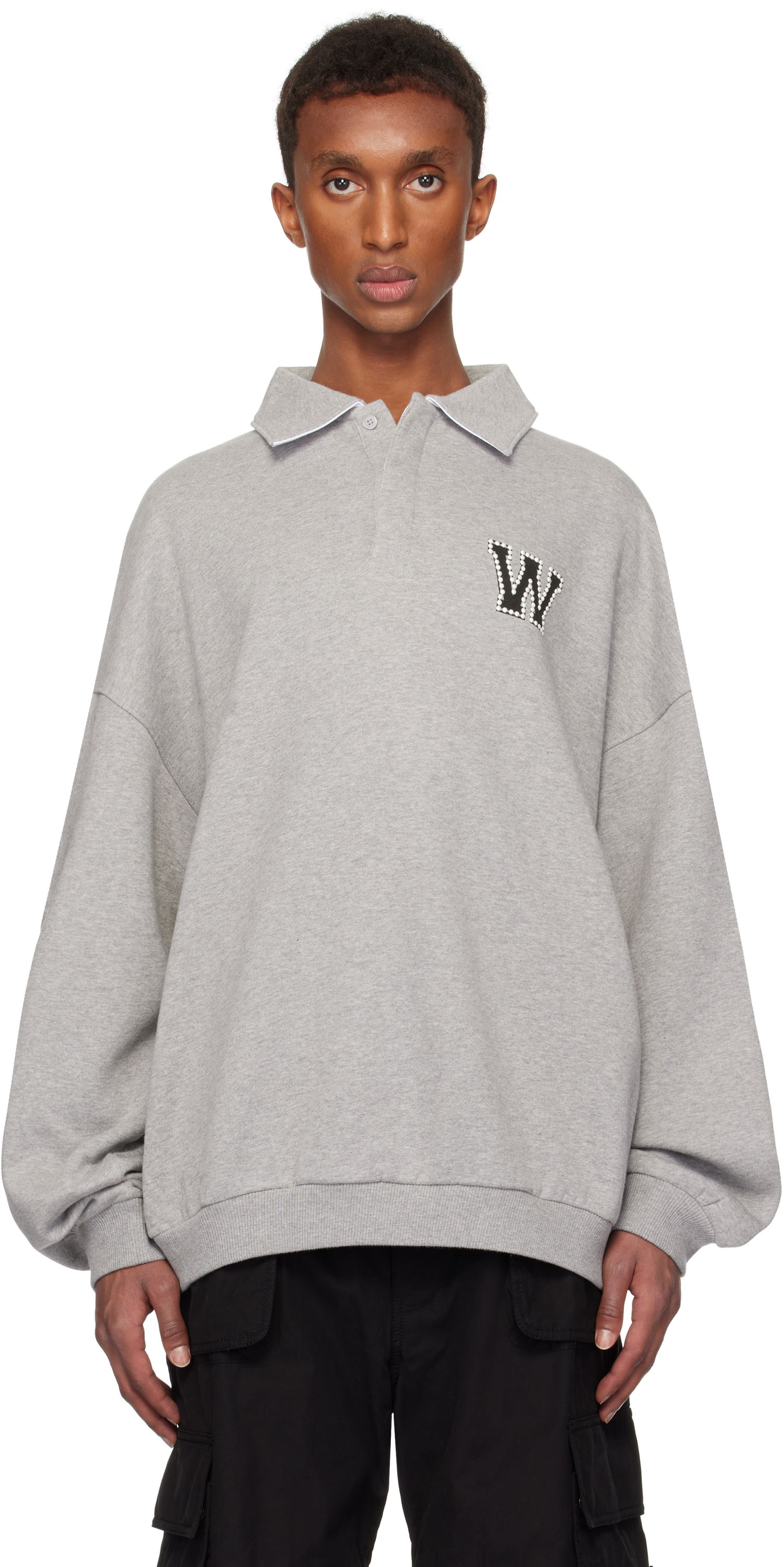 Pleteni pulover We11done We11done Pearl Logo Polo Sweatshirt Siva | WD-TS3-24-739-U-MG, 0