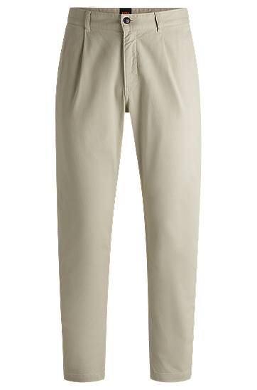 Hlače BOSS Stretch Cotton Dobby Pleat-Front Chinos Bež | 50529308