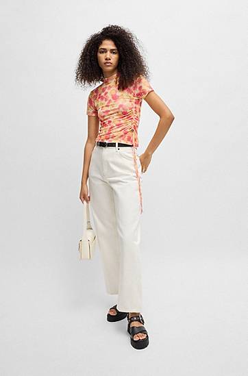 Krop-top BOSS Mesh Tie-Dye Top with Gathered Side Roza | 50537187, 1