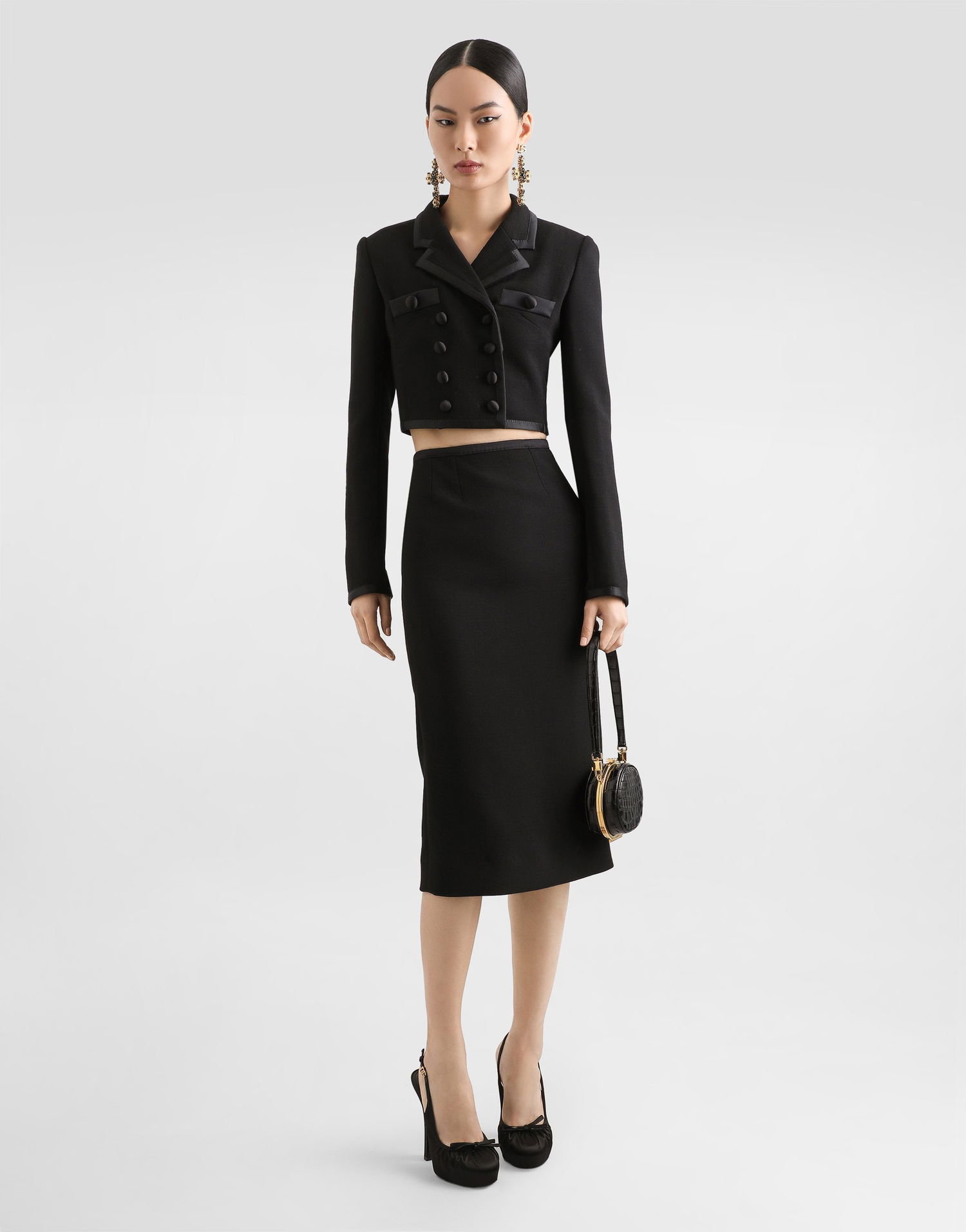 Jakna Dolce & Gabbana Dolce & Gabbana Short Double-breasted Wool Crepe Jacket Črna | F27EHTFUBD2N0000, 1