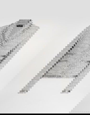 Jakna Dolce & Gabbana Short Single-breasted Bouclé Jacket Siva | F27DITFQOABS8100, 0