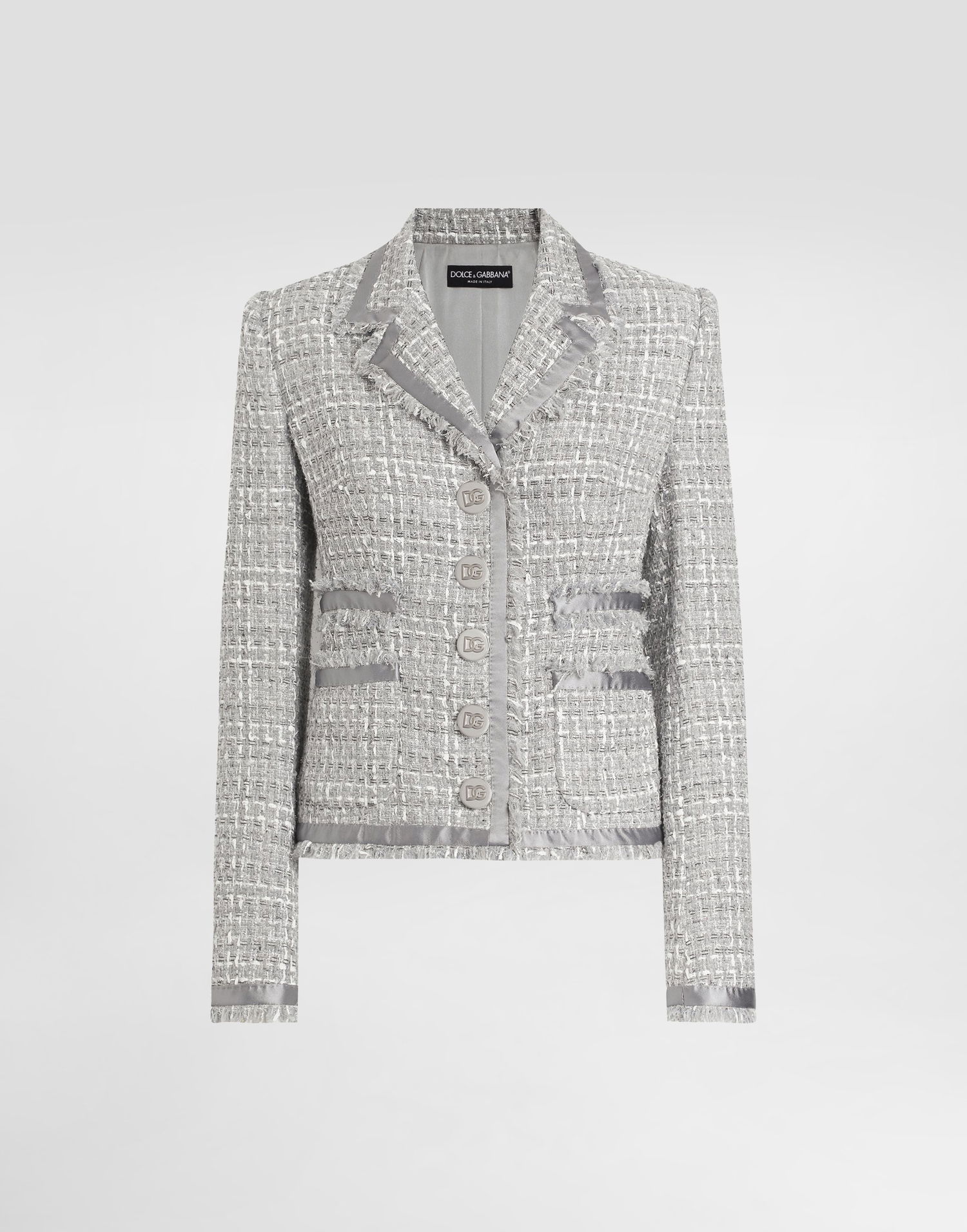 Jakna Dolce & Gabbana Short Single-breasted Bouclé Jacket Siva | F27DITFQOABS8100, 0