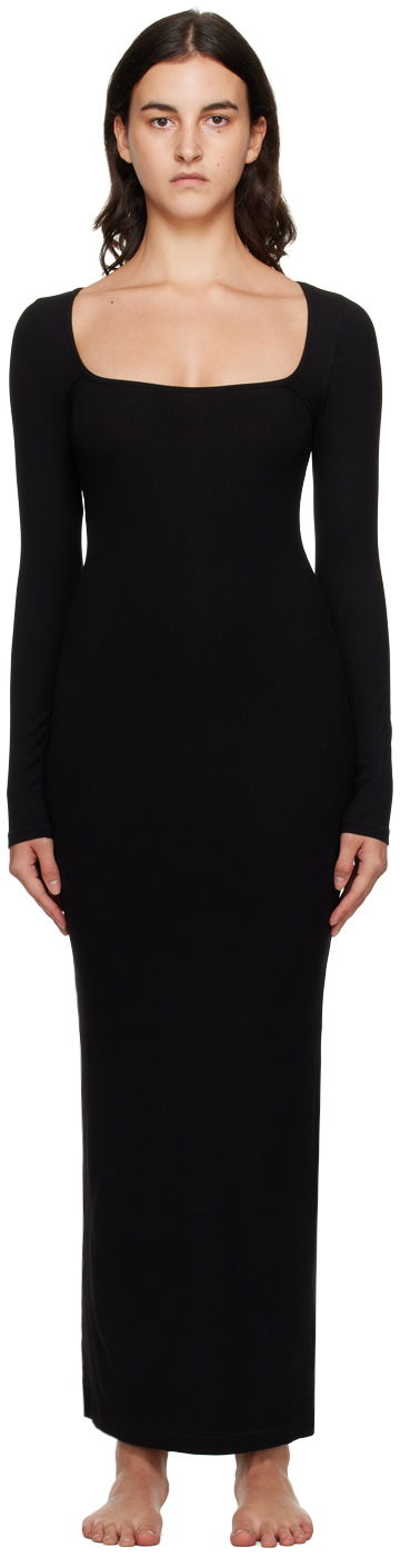 Obleke SKIMS SKIMS Soft Lounge Long Sleeve Maxi Dress Črna | AP-DRS-1701