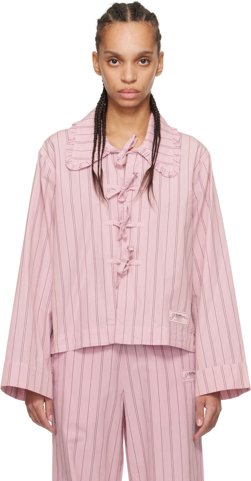 Srajce GANNI GANNI Stripe Cotton Pyjama Shirt Roza | W0326