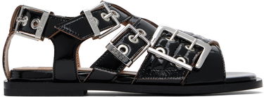 Modni dodatki GANNI GANNI Buckle Strap Flat Sandals Črna | S2934, 0