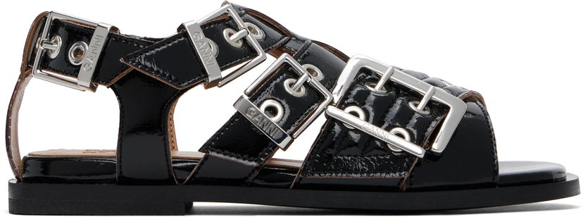 Modni dodatki GANNI GANNI Buckle Strap Flat Sandals Črna | S2934