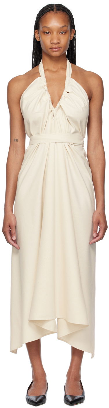 Obleke Baserange Baserange Node Halter Neck Maxi Dress Bež | DRNO-WS-SU24