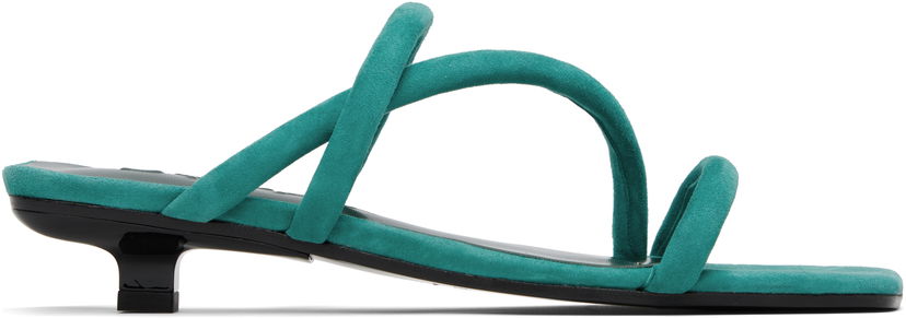 Modni dodatki BY FAR BY FAR Morena Kid Suede Leather Heeled Sandals Zelena | MWFHO015KL007GR047PL