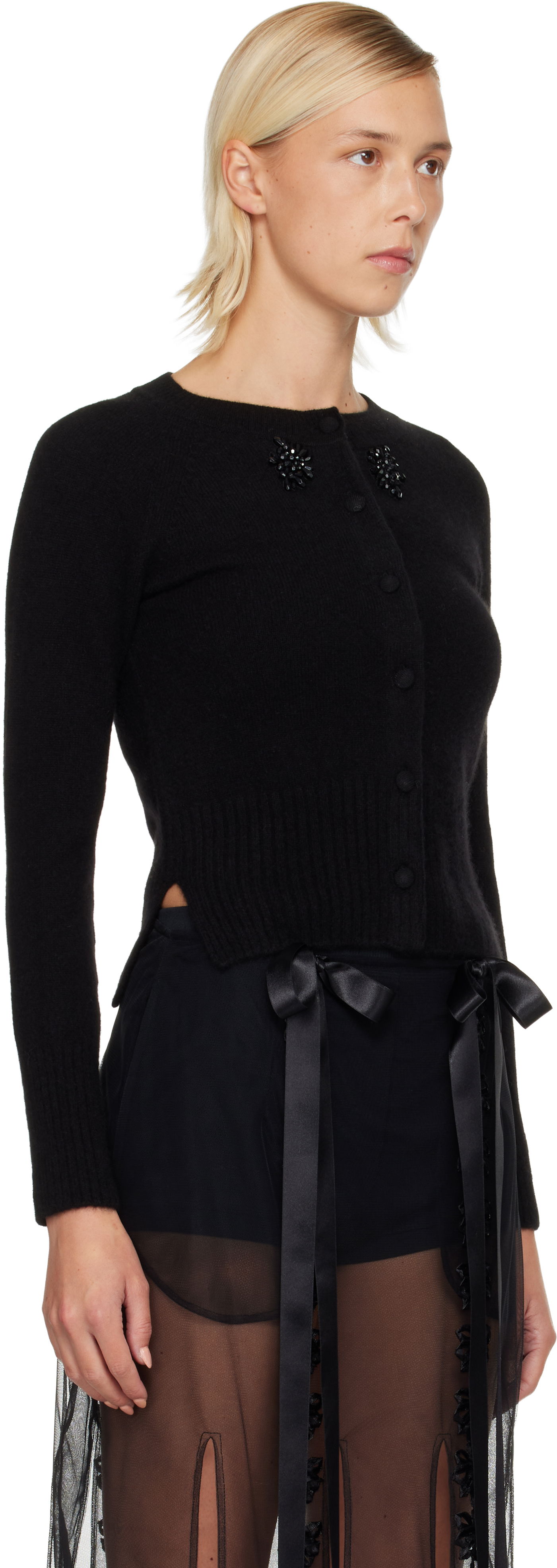 Pleteni pulover Simone Rocha Simone Rocha Embellished Cashmere Cardigan Črna | COMK3B 0667, 1