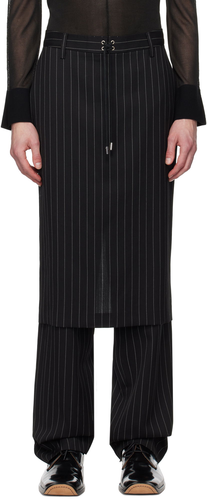 Hlače Jean Paul Gaultier Jean Paul Gaultier 'The Lace-Up Suit' Pinstripe Trousers Črna | 25/33-F-PJ010-C074-0001