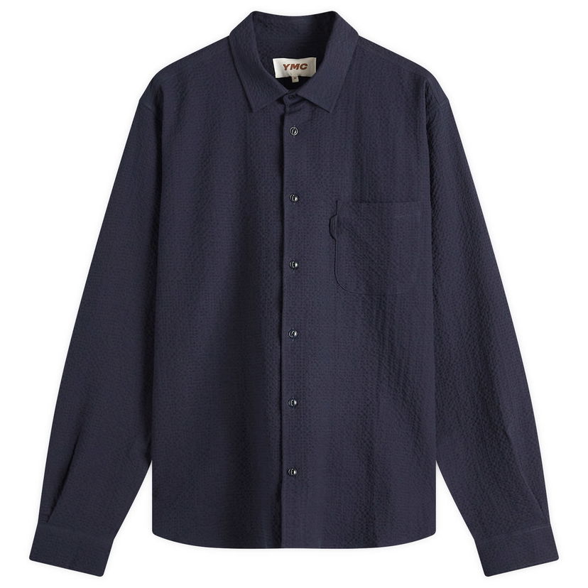 Srajce YMC YMC Curtis Seersucker Shirt, Size Large Mornarica | P2AZI-40