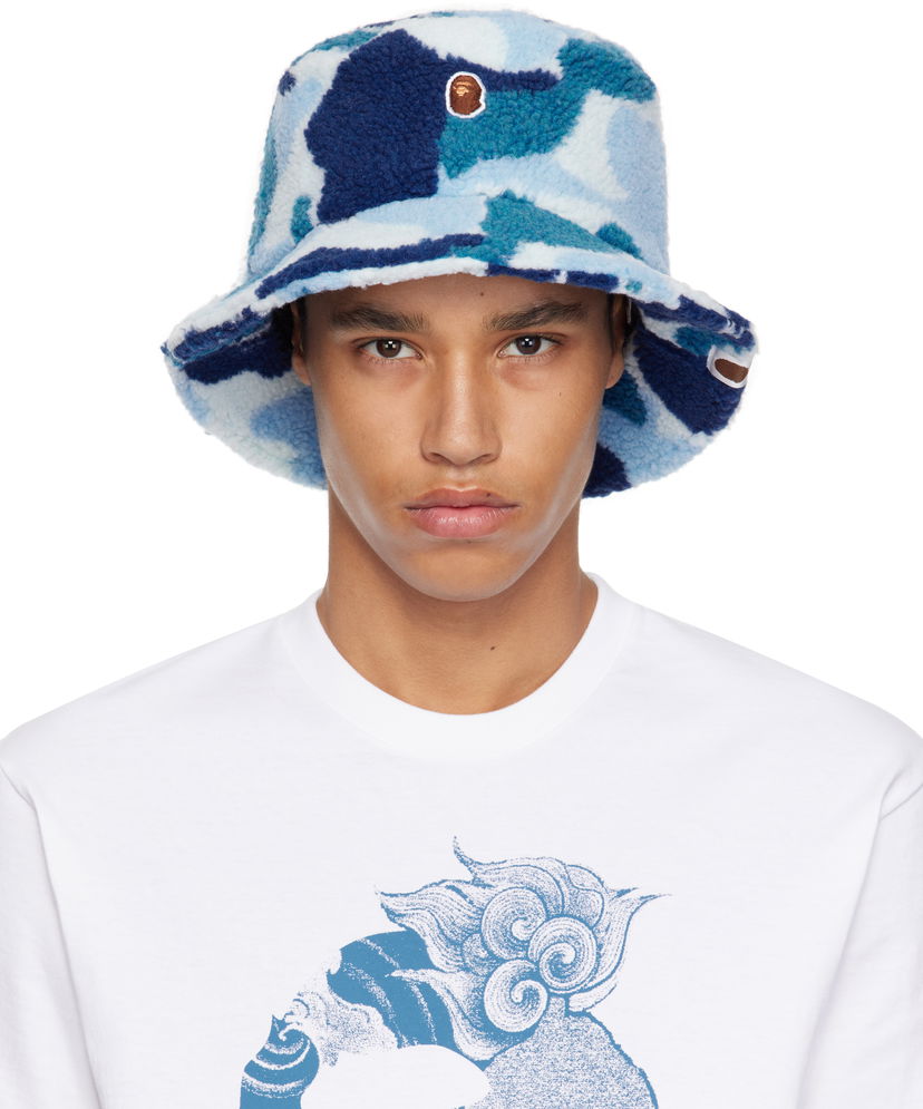 Klobuk BAPE A Bathing Ape ABC Camo Boa Fleece Bucket Hat Modra | 001HTK801006M