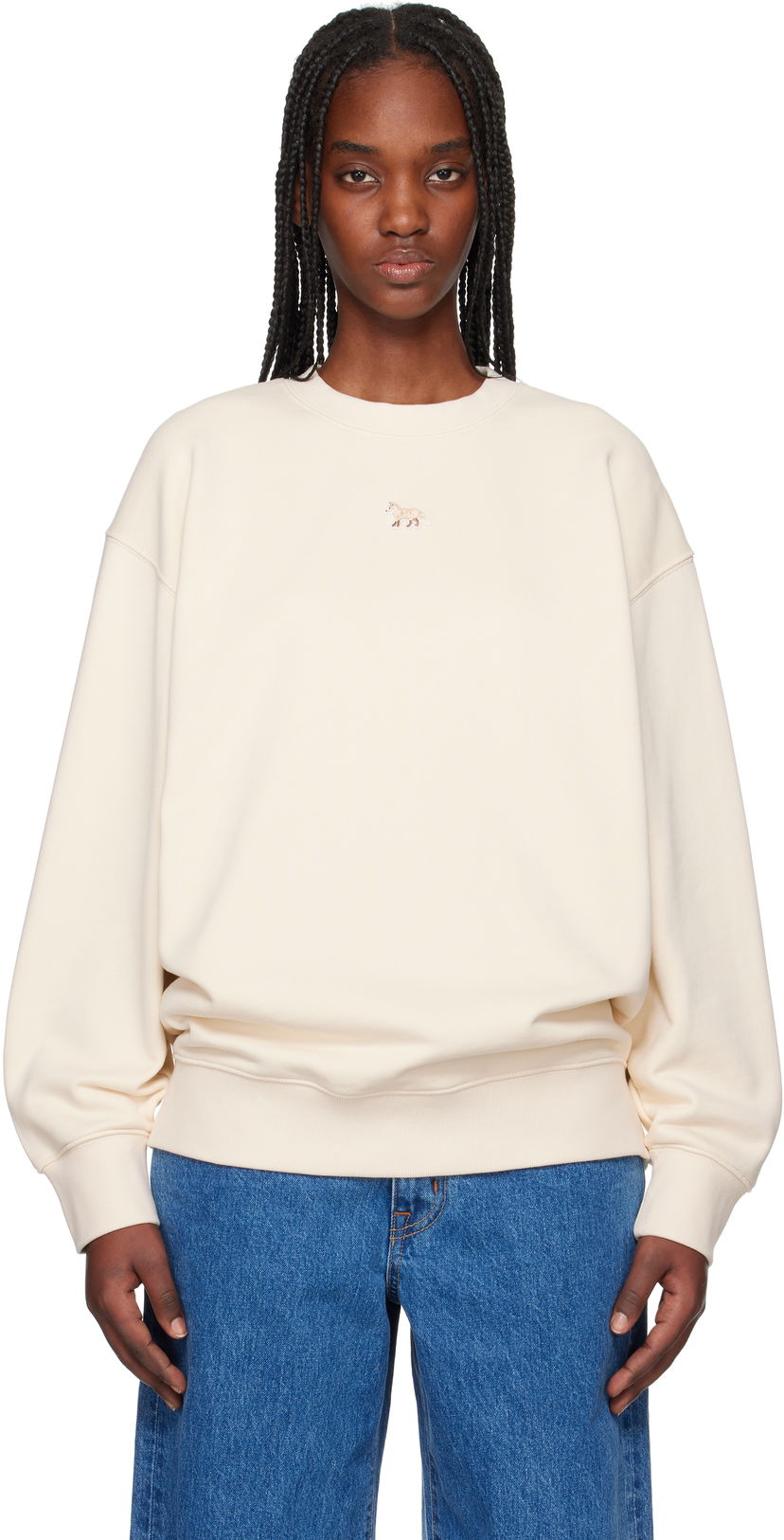 Pleteni pulover MAISON KITSUNÉ Maison Kitsuné Baby Fox Patch Oversize Sweatshirt Bež | OW00301KM0325