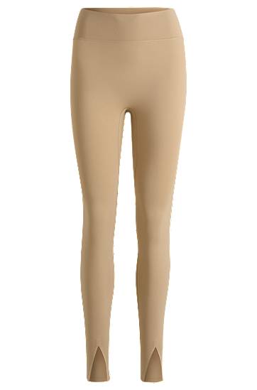 Pajkice BOSS Stretch Interlock Active Leggings with Slit Hems Bež | 50540834