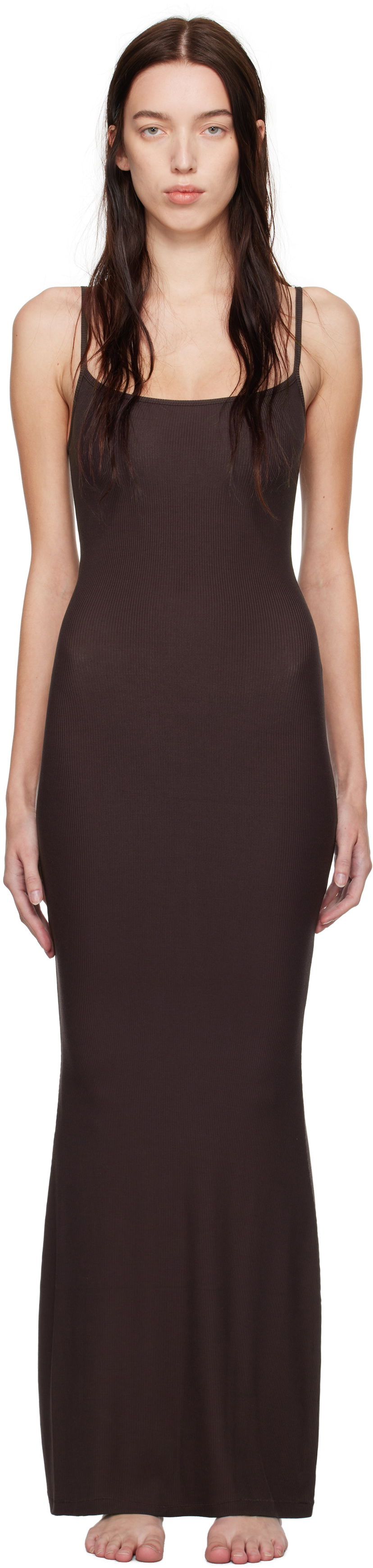 Obleke SKIMS Soft Lounge Long Slip Dress Rjava | AP-DRS-0596