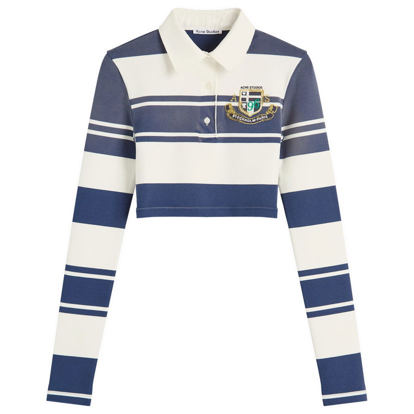 Polo majica Acne Studios Euston Cropped Striped Polo Shirt, Size Large Modra | AL0478-BL1