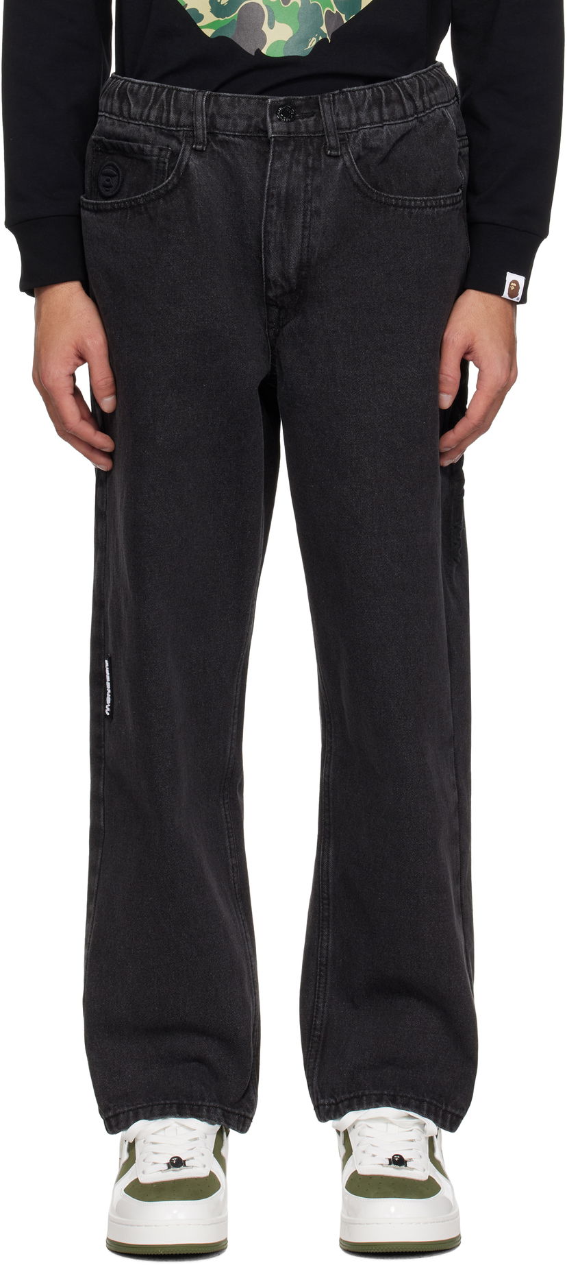 Kavbojke AAPE by A Bathing Ape AAPE by A Bathing Ape 'AAPE NOW' Moonface Logo Jeans Črna | AAPPTMB662XXOBKL