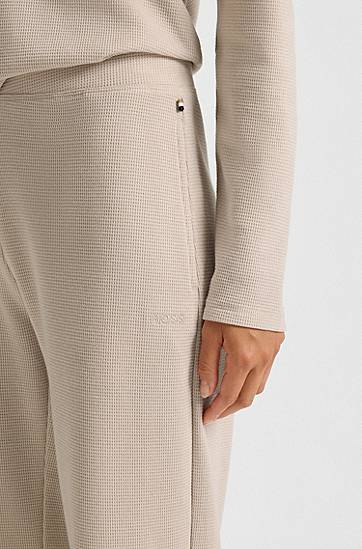 Pižame BOSS Cotton-blend pyjama bottoms with waffle structure Bež | 50550317, 1