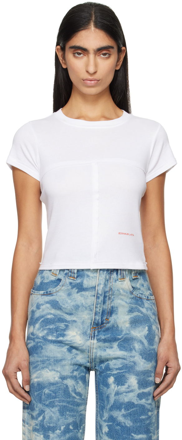 Majica Eckhaus Latta Lapped Baby T-shirt Bela | 303-EL-PF24-W -
