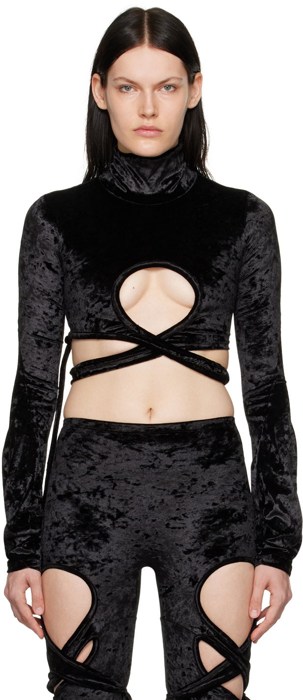 Krop-top Ottolinger Ottolinger Velvet Wrap Turtleneck Top Črna | 401701