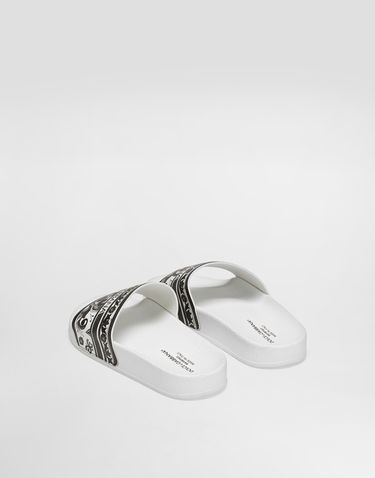 Modni dodatki Dolce & Gabbana Dolce & Gabbana Majolica-Print Calfskin Slides Bela | DD0318A1838IU3TN, 2