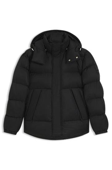Puhovka BOSS Water-Repellent Monogram Jacquard Puffer Jacket Črna | 50548727