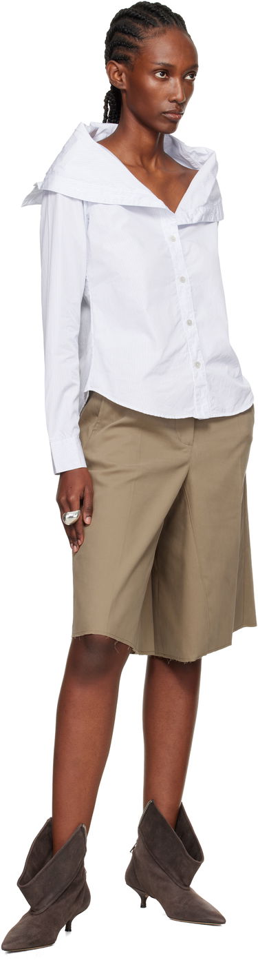 Srajce OUR LEGACY Kaonashi Pinstriped Long-Sleeve Off-Shoulder Button-Up Shirt Bela | W4252KD, 3