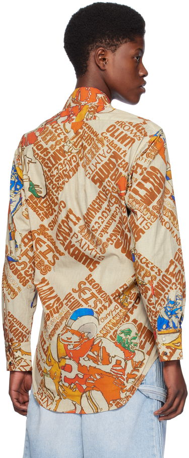 Srajce ERL Brown Graphic-Print Cotton Button-Up Shirt Bež | ERL07B006, 2